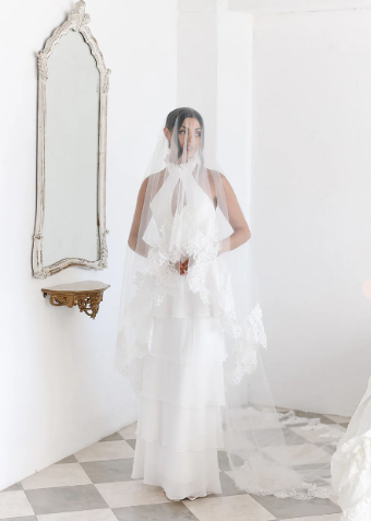 Untamed Petals Laurence Lace Veil- Cathedral Two Tier #0 default Ivory thumbnail
